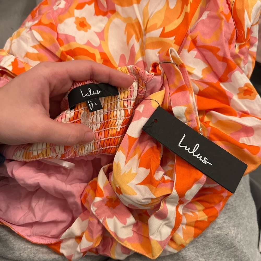 LULU’S Ashlea Orange Floral Sweetheart Mini Dress - Picture 6 of 6